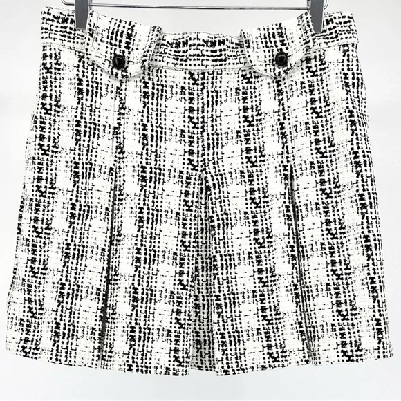 NWT Anna Sui Monochrome Pleated Tweed Mini Skirt Black White 8 - Picture 4 of 12